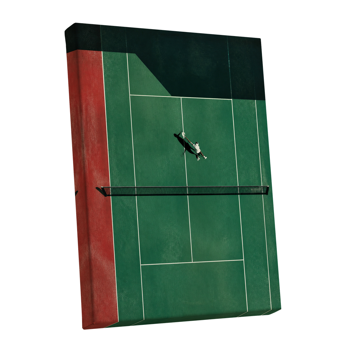 Court in Motion, green, black, red minimalist wall art shown as a stretched canvas wall art