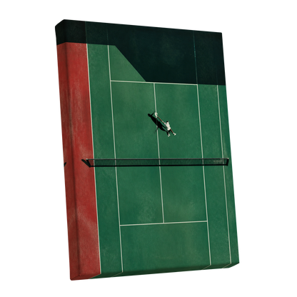 Court in Motion, green, black, red minimalist wall art shown as a stretched canvas wall art