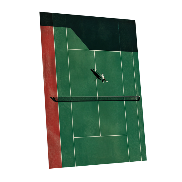 Court in Motion, green, black, red minimalist wall art shown as a unframed poster wall art print