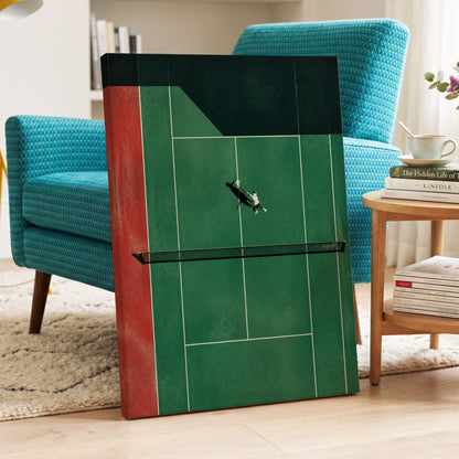 Court in Motion, green, black, red minimalist wall art displayed in a styled interior, gallery view 7