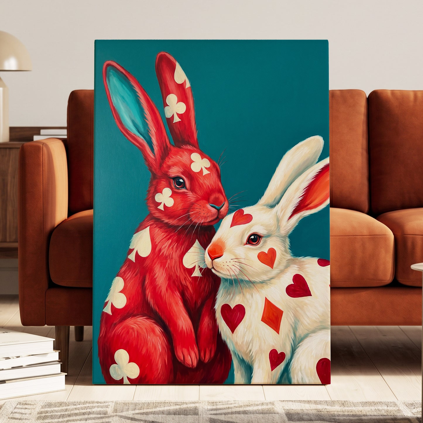 Courtship in Cards, red, white, blue nature wall art displayed in a styled interior, gallery view 3