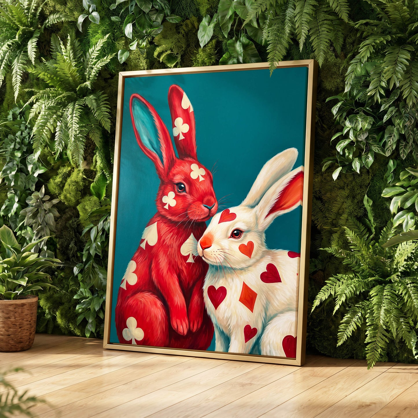 Courtship in Cards, red, white, blue nature wall art displayed in a styled interior, gallery view 4