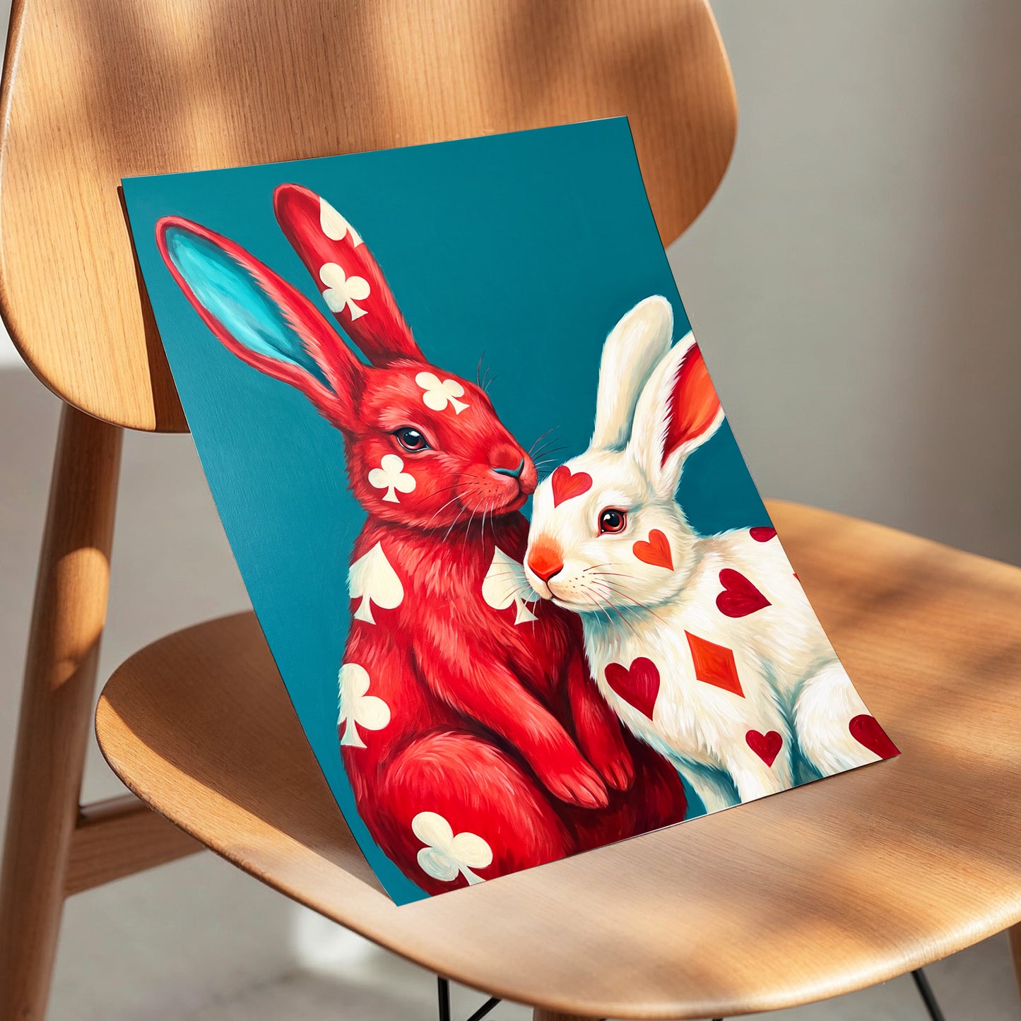 Courtship in Cards, red, white, blue nature wall art displayed in a styled interior, gallery view 5