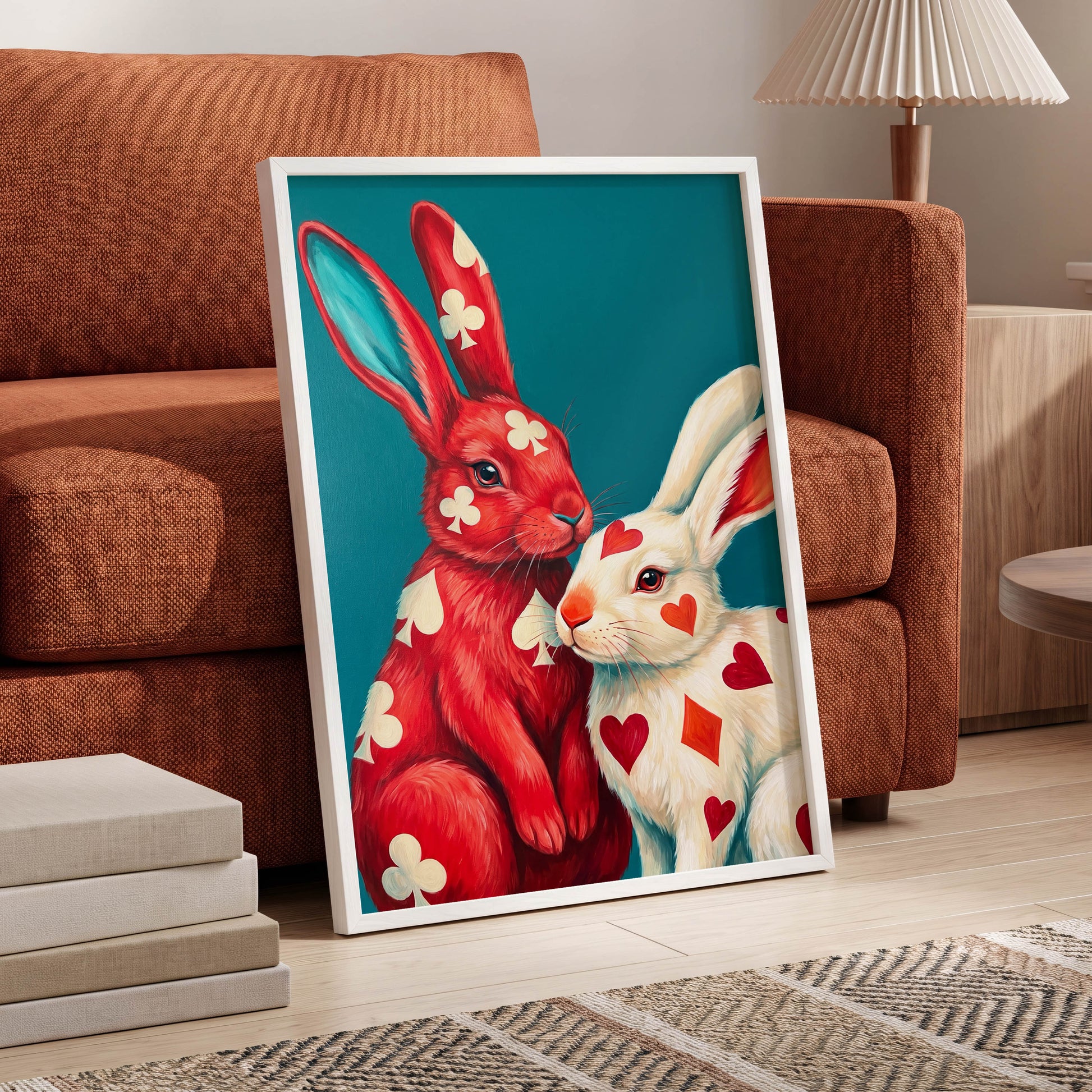 Courtship in Cards, red, white, blue nature wall art displayed in a styled interior, gallery view 6