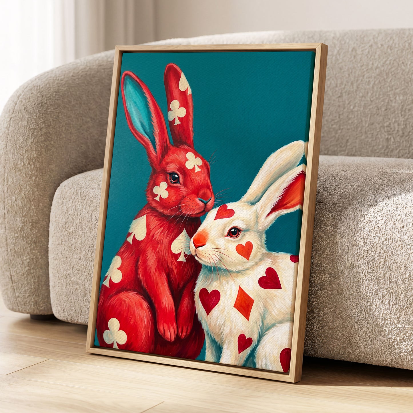 Courtship in Cards, red, white, blue nature wall art displayed in a styled interior, gallery view 8