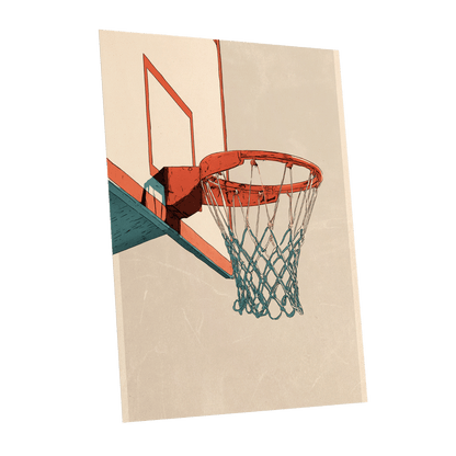 Courtside Geometry, beige, orange, blue minimalist wall art shown as a unframed poster wall art print