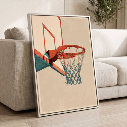 Courtside Geometry, beige, orange, blue minimalist wall art displayed in a styled interior, gallery view 2