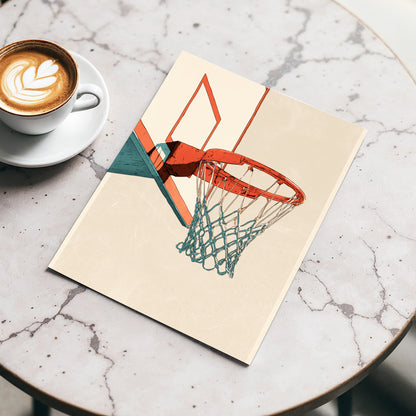 Courtside Geometry, beige, orange, blue minimalist wall art displayed in a styled interior, gallery view 3