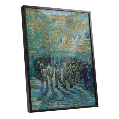 Courtyard in Motion, blue, green, brown abstract wall art shown as a black framed poster wall art print