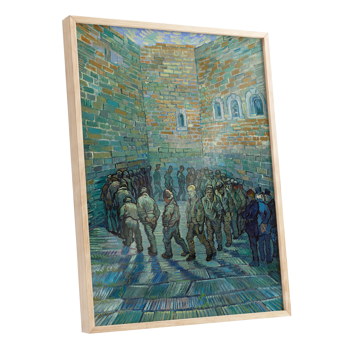 Courtyard in Motion, blue, green, brown abstract wall art shown as a oak framed poster wall art print