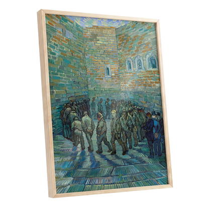 Courtyard in Motion, blue, green, brown abstract wall art shown as a oak framed poster wall art print