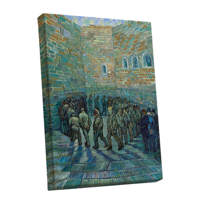 Courtyard in Motion, blue, green, brown abstract wall art shown as a stretched canvas wall art