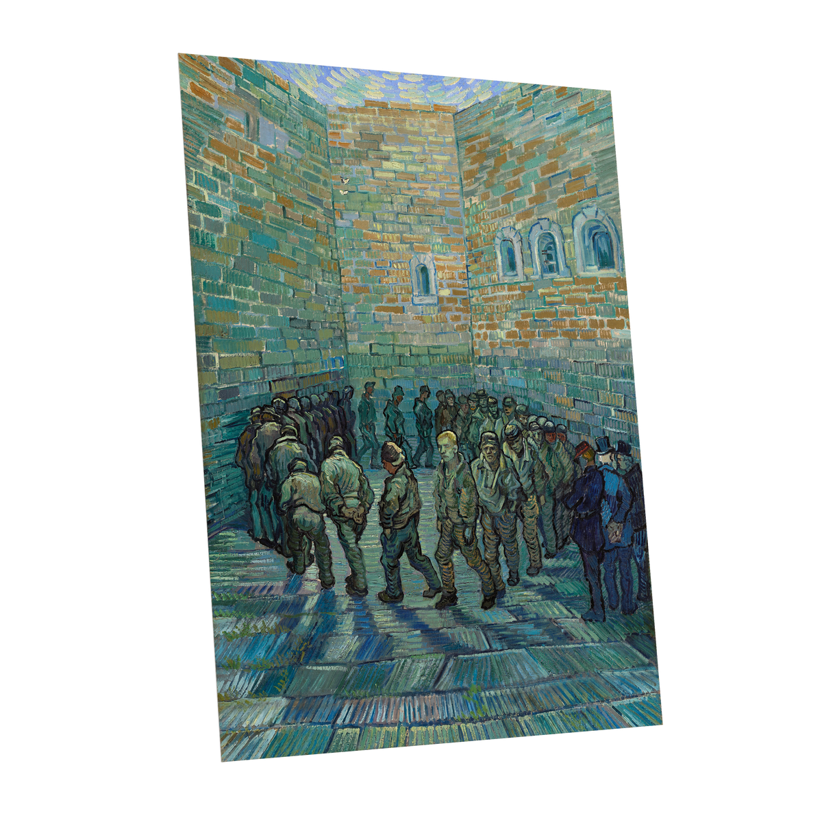 Courtyard in Motion, blue, green, brown abstract wall art shown as a unframed poster wall art print
