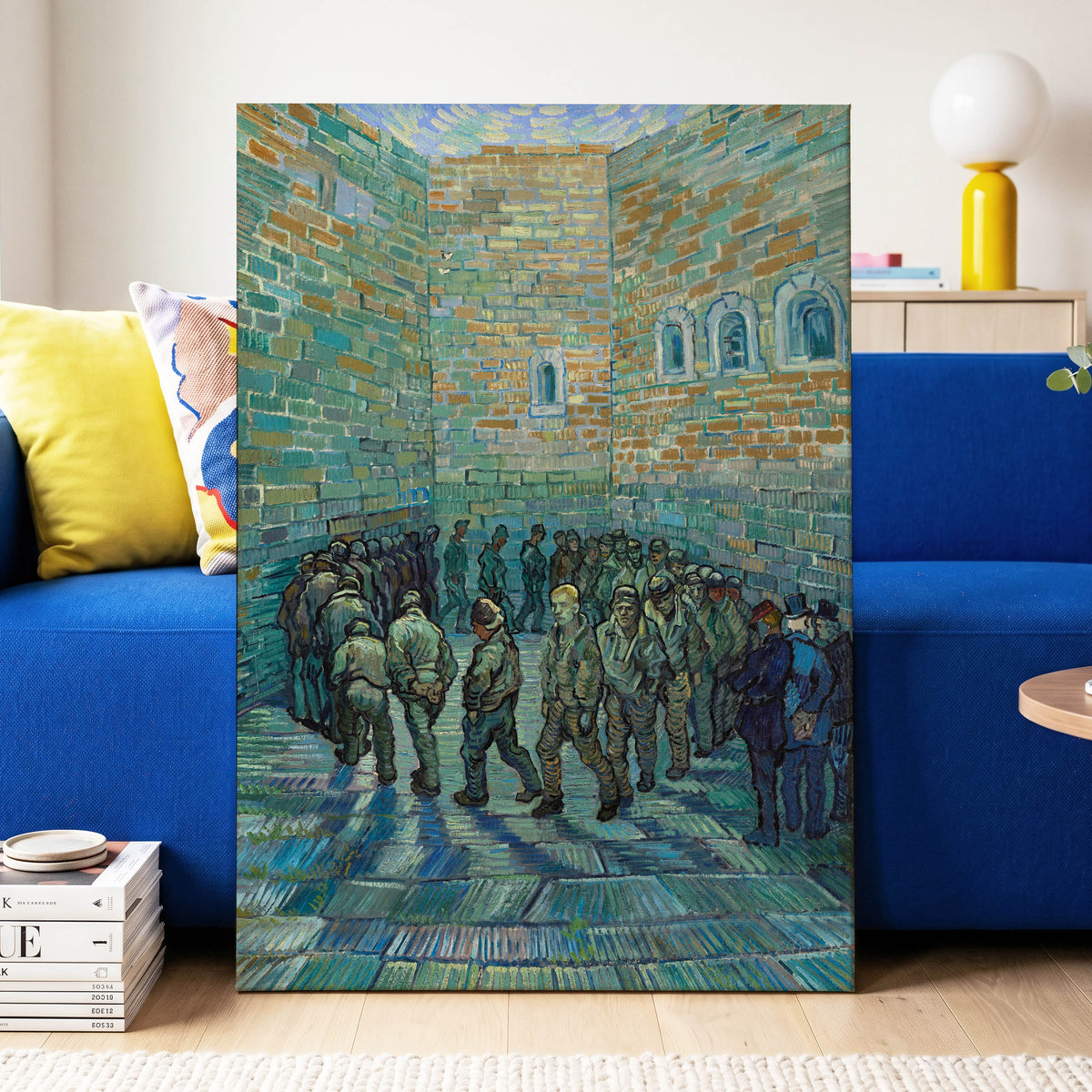 Courtyard in Motion, blue, green, brown abstract wall art displayed in a styled interior, gallery view 3