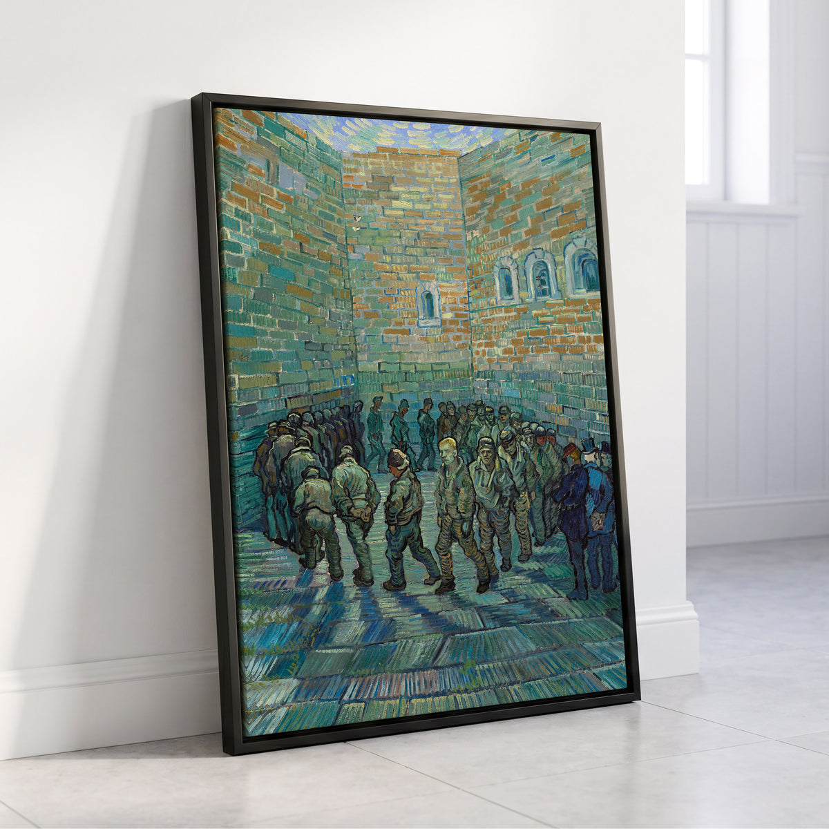 Courtyard in Motion, blue, green, brown abstract wall art displayed in a styled interior, gallery view 4