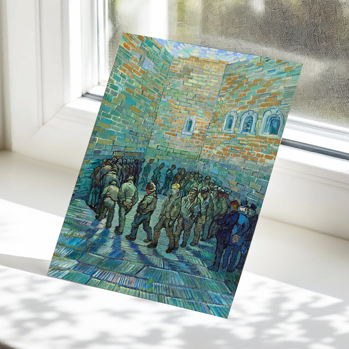 Courtyard in Motion, blue, green, brown abstract wall art displayed in a styled interior, gallery view 5