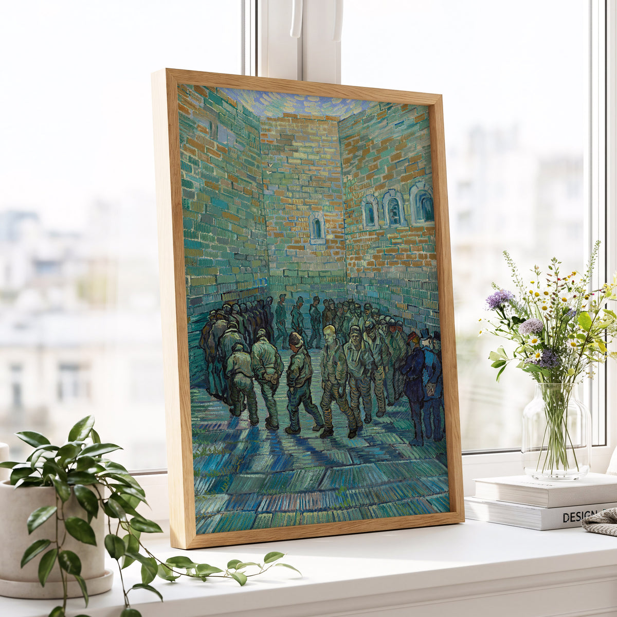 Courtyard in Motion, blue, green, brown abstract wall art displayed in a styled interior, gallery view 6