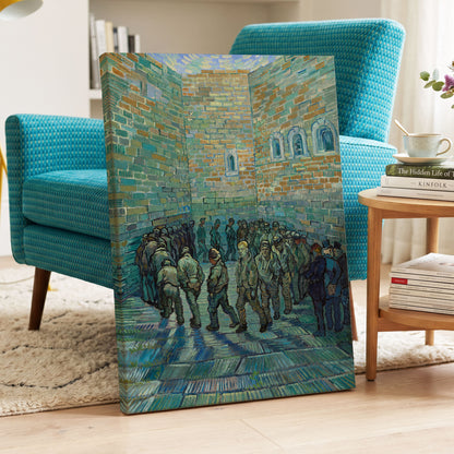 Courtyard in Motion, blue, green, brown abstract wall art displayed in a styled interior, gallery view 7