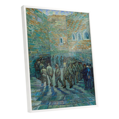 Courtyard in Motion, blue, green, brown abstract wall art shown as a white framed poster wall art print