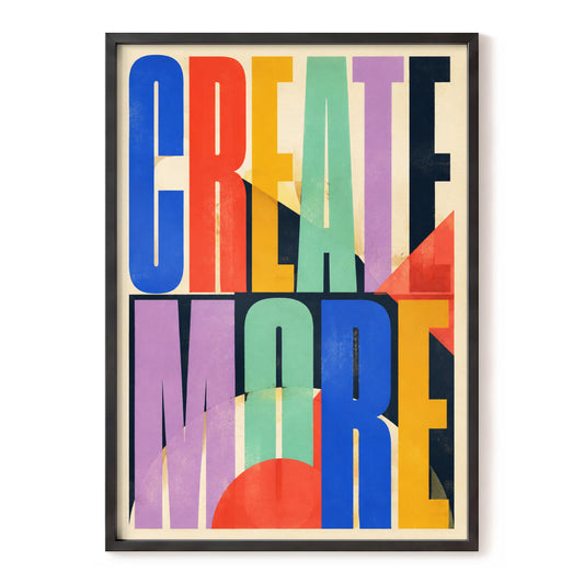 Create More Colour, beige, blue, red abstract wall art, front artwork view