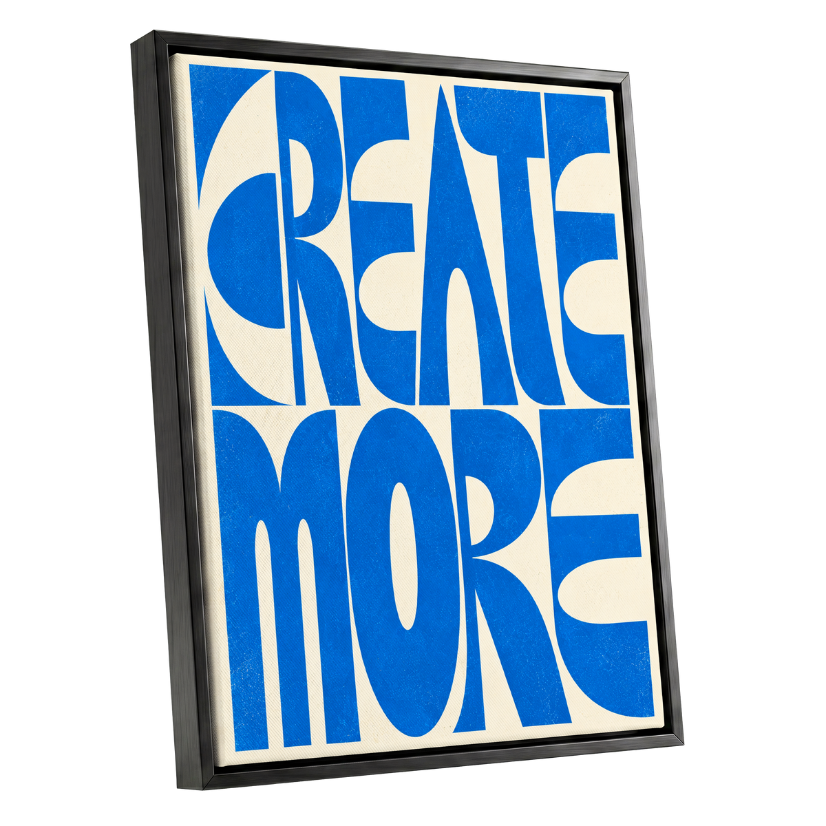 Create More in Blue, blue, beige abstract wall art shown as a black framed canvas wall art