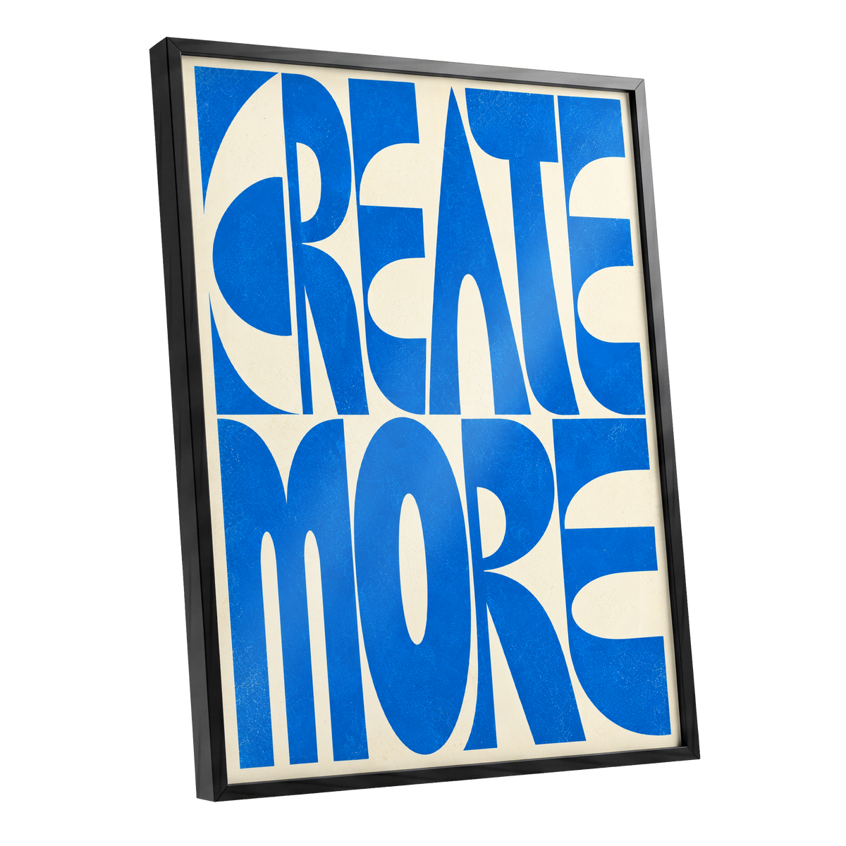 Create More in Blue, blue, beige abstract wall art shown as a black framed poster wall art print