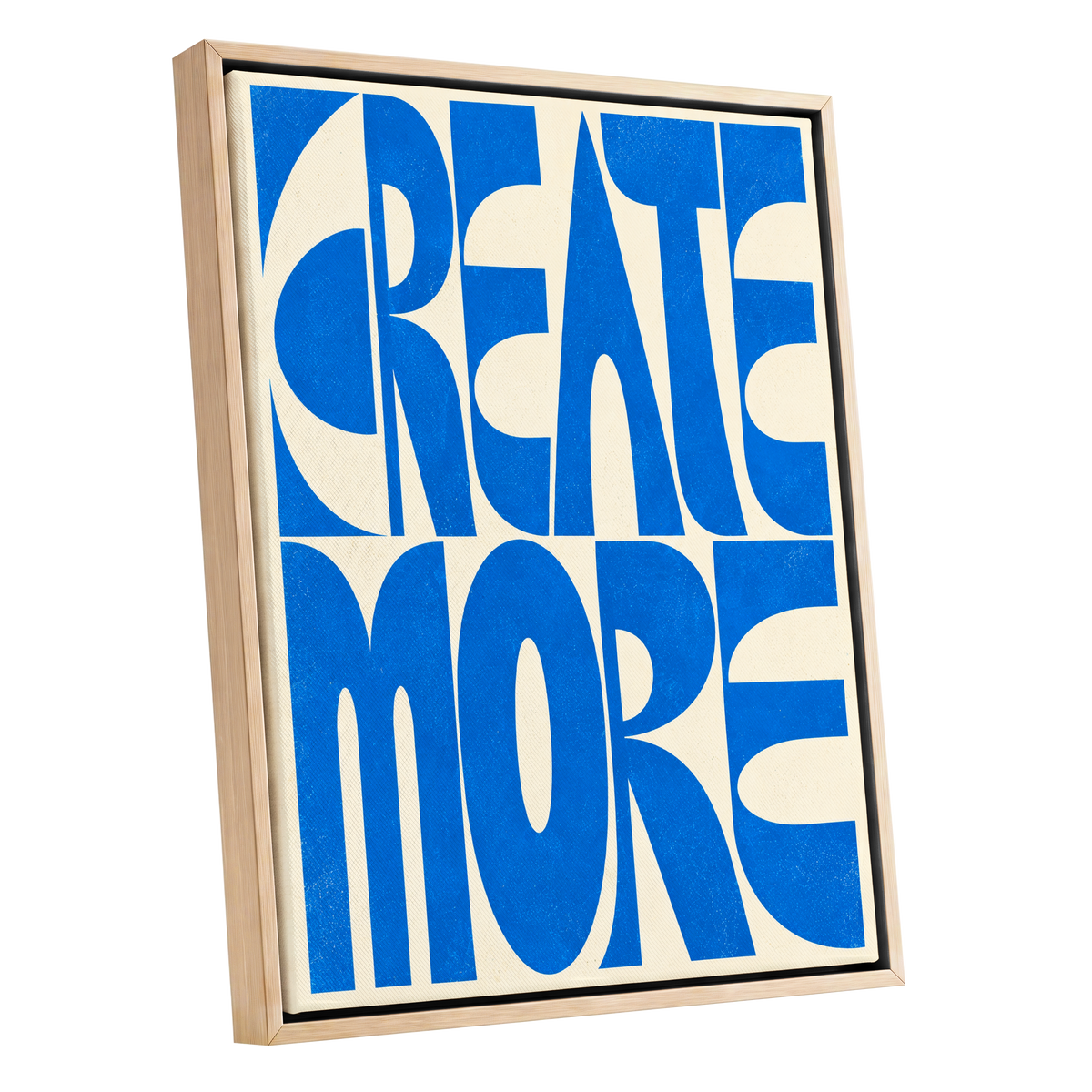 Create More in Blue, blue, beige abstract wall art shown as a oak framed canvas wall art