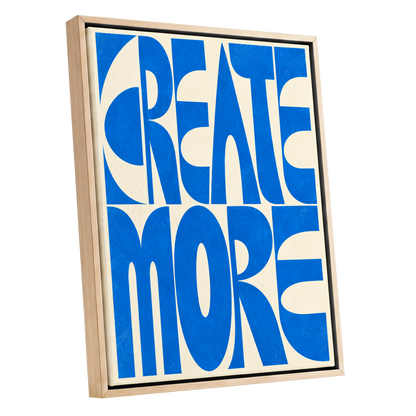 Create More in Blue, blue, beige abstract wall art shown as a oak framed canvas wall art