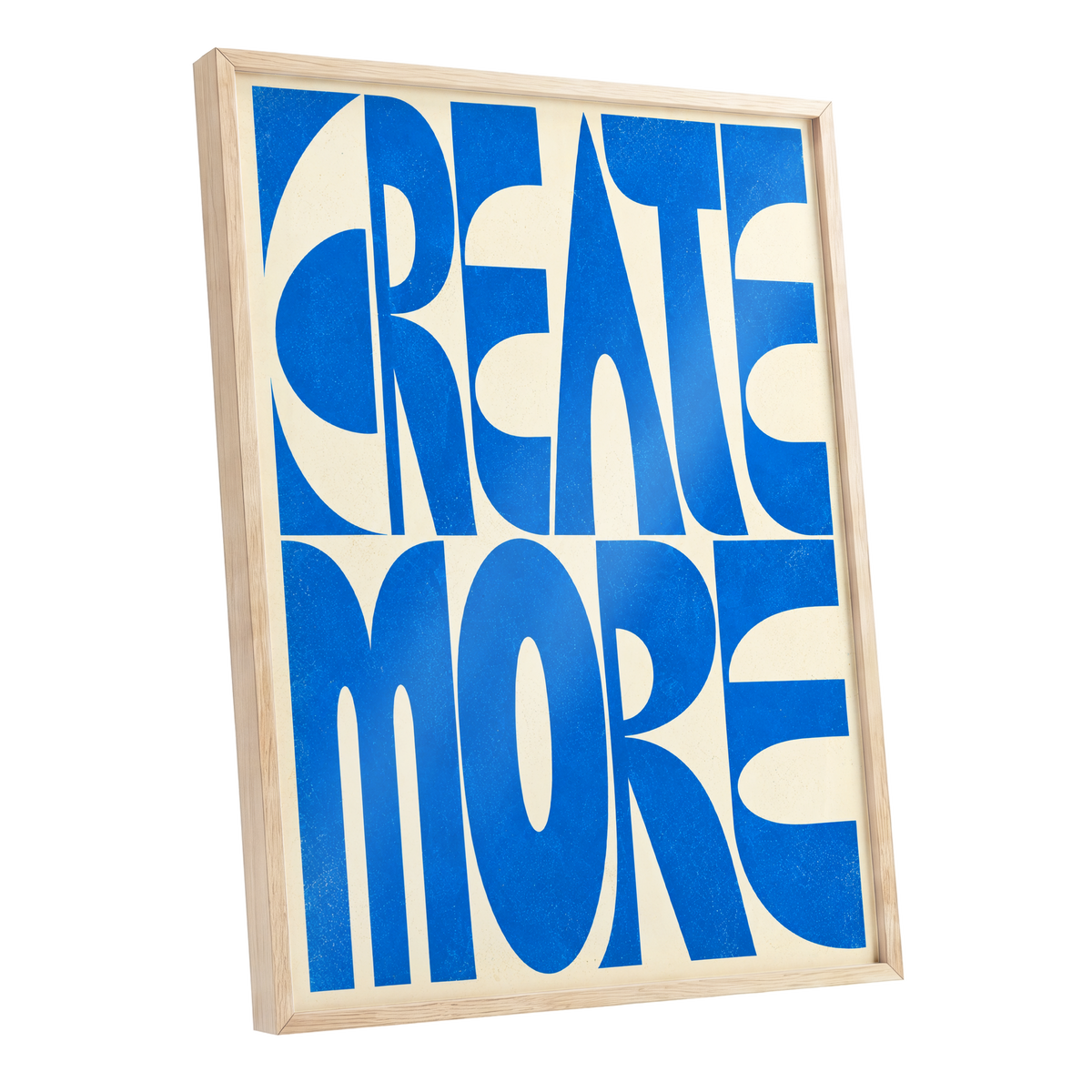 Create More in Blue, blue, beige abstract wall art shown as a oak framed poster wall art print