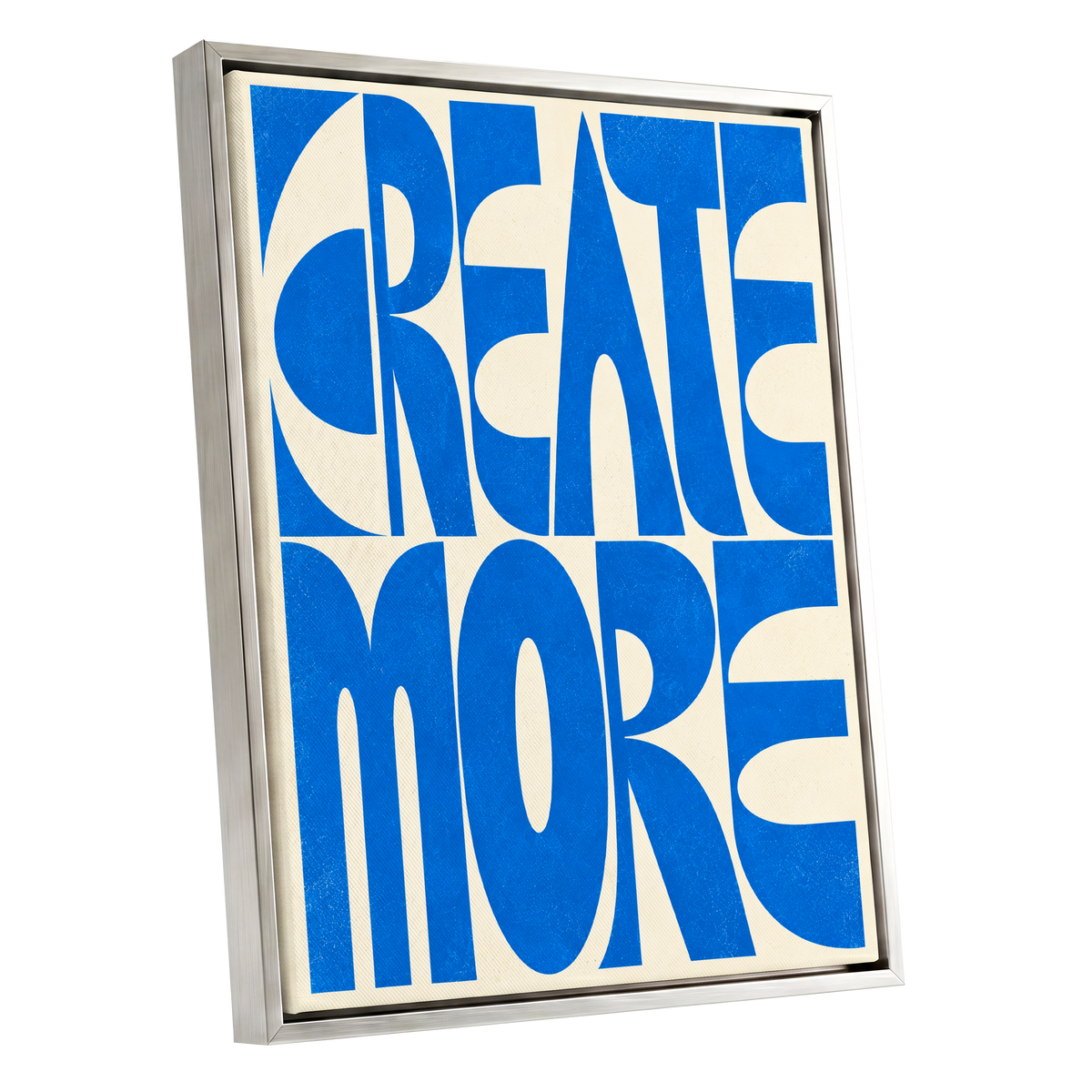 Create More in Blue, blue, beige abstract wall art shown as a silver framed canvas wall art
