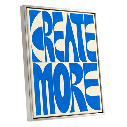 Create More in Blue, blue, beige abstract wall art shown as a silver framed canvas wall art