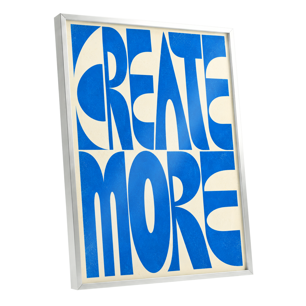 Create More in Blue, blue, beige abstract wall art shown as a silver framed poster wall art print