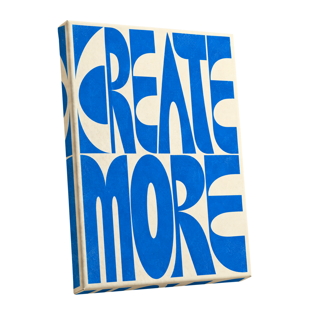 Create More in Blue, blue, beige abstract wall art shown as a stretched canvas wall art