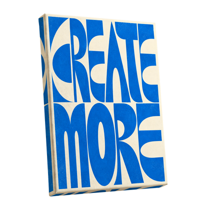 Create More in Blue, blue, beige abstract wall art shown as a stretched canvas wall art