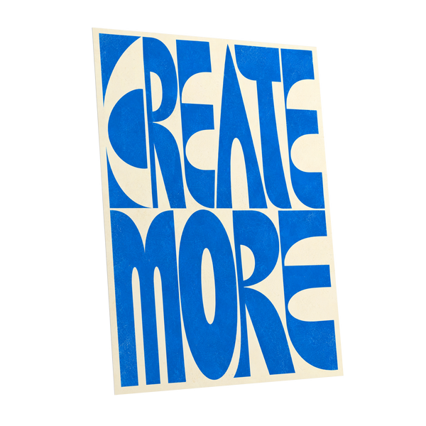 Create More in Blue, blue, beige abstract wall art shown as a unframed poster wall art print