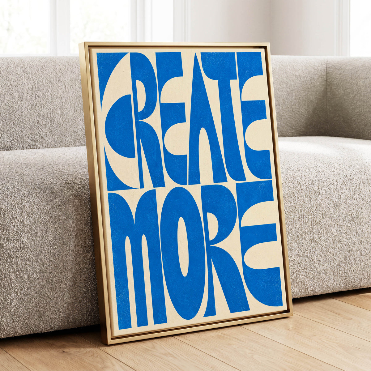 Create More in Blue, blue, beige abstract wall art displayed in a styled interior, gallery view 1