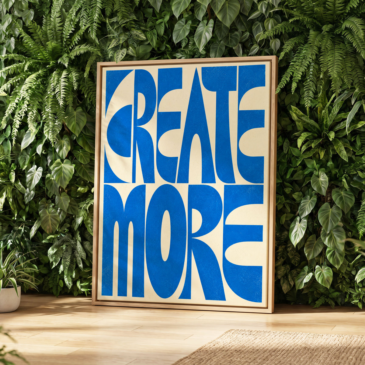 Create More in Blue, blue, beige abstract wall art displayed in a styled interior, gallery view 2