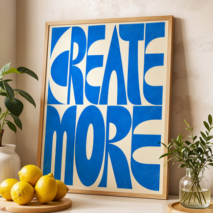Create More in Blue, blue, beige abstract wall art displayed in a styled interior, gallery view 3