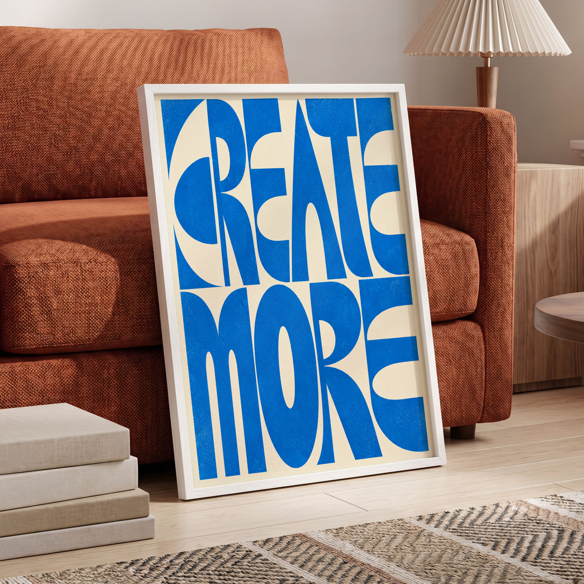 Create More in Blue, blue, beige abstract wall art displayed in a styled interior, gallery view 4