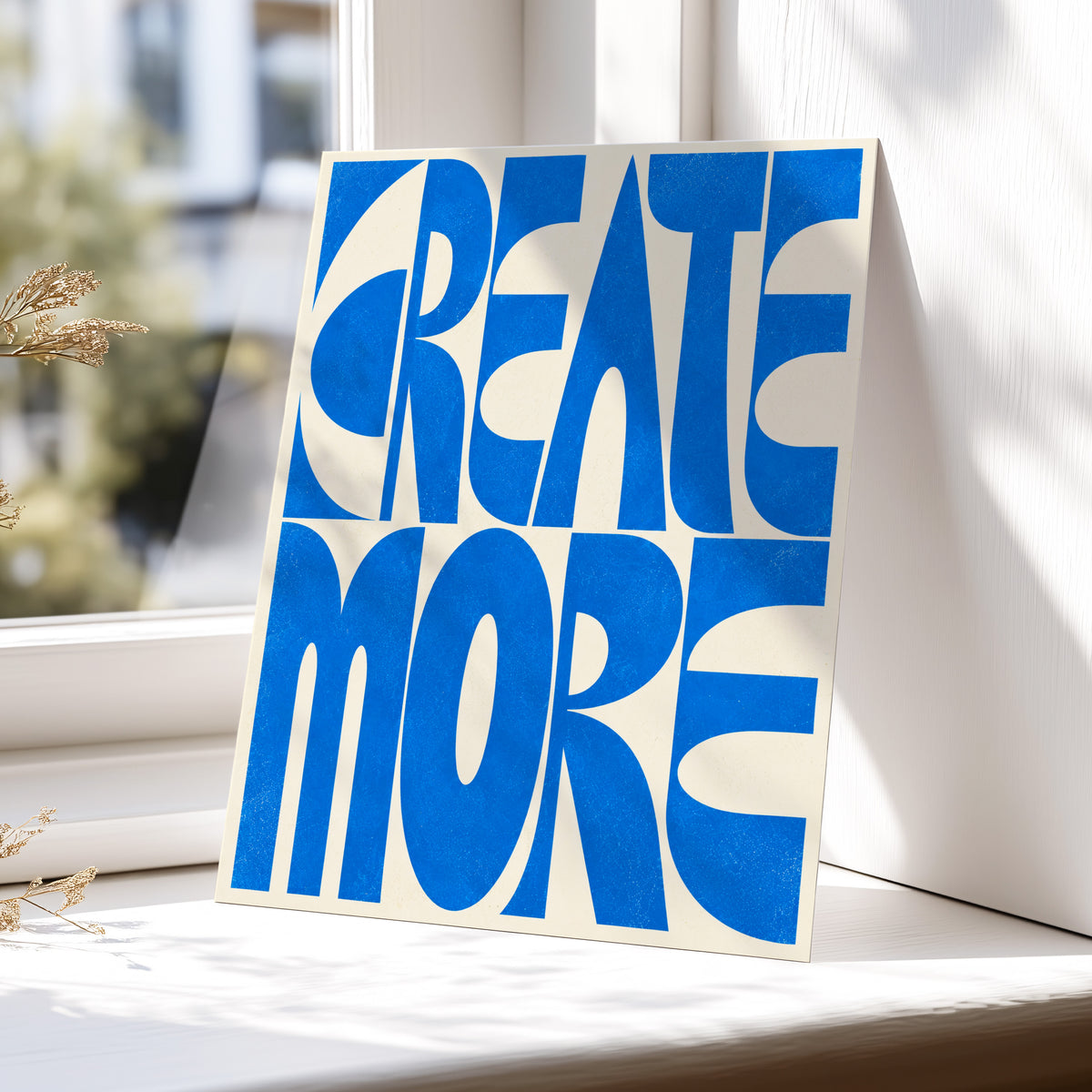 Create More in Blue, blue, beige abstract wall art displayed in a styled interior, gallery view 5