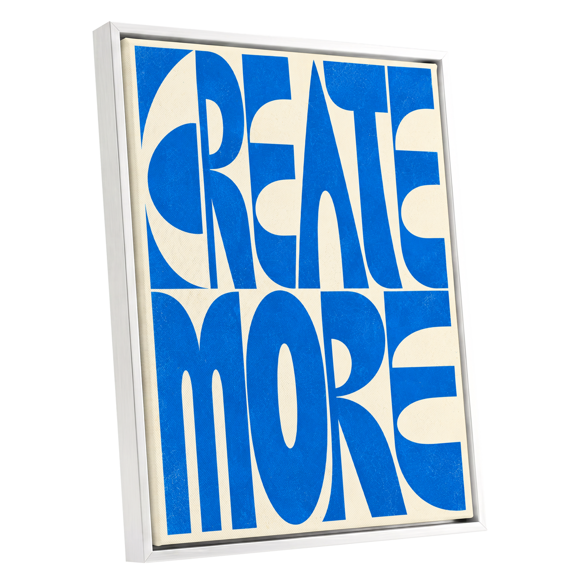 Create More in Blue, blue, beige abstract wall art shown as a white framed canvas wall art