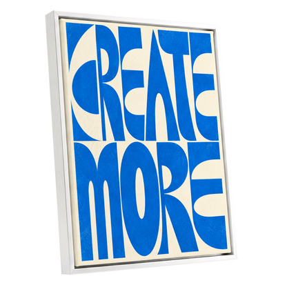 Create More in Blue, blue, beige abstract wall art shown as a white framed canvas wall art