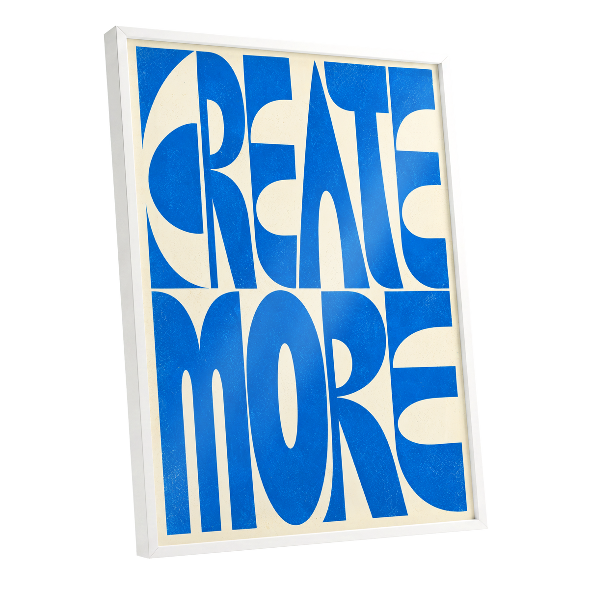 Create More in Blue, blue, beige abstract wall art shown as a white framed poster wall art print