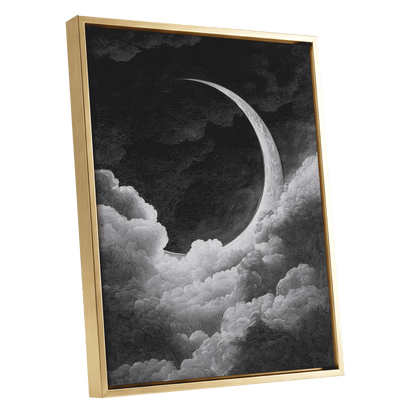 Crescent Above the Clouds – gold framed canvas option