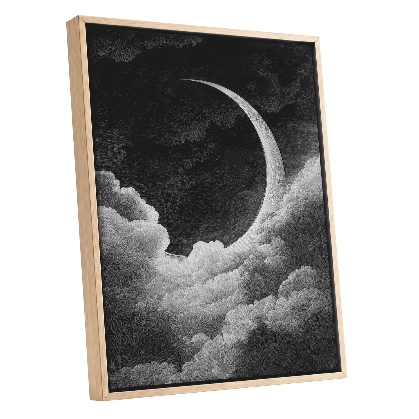 Crescent Above the Clouds – oak framed canvas option