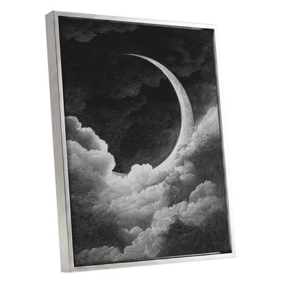 Crescent Above the Clouds – silver framed canvas option