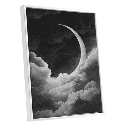Crescent Above the Clouds – white framed canvas option