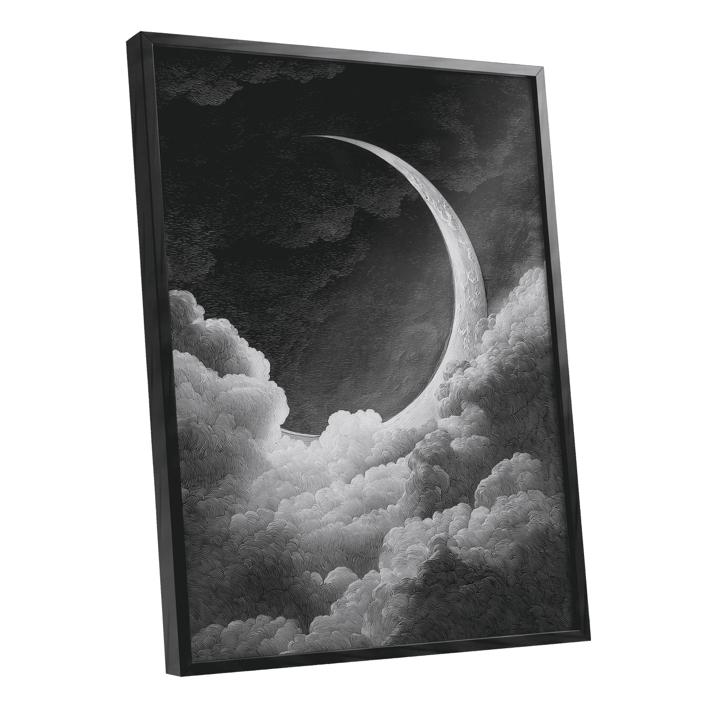Crescent Above the Clouds – black framed poster option
