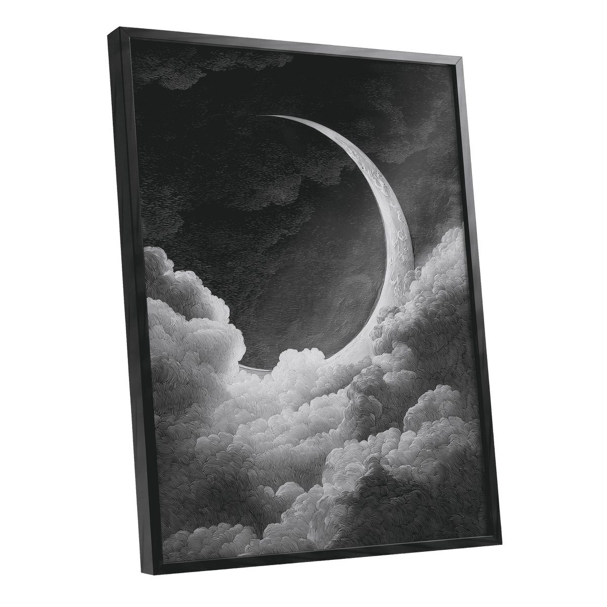 Crescent Above the Clouds – black framed poster option