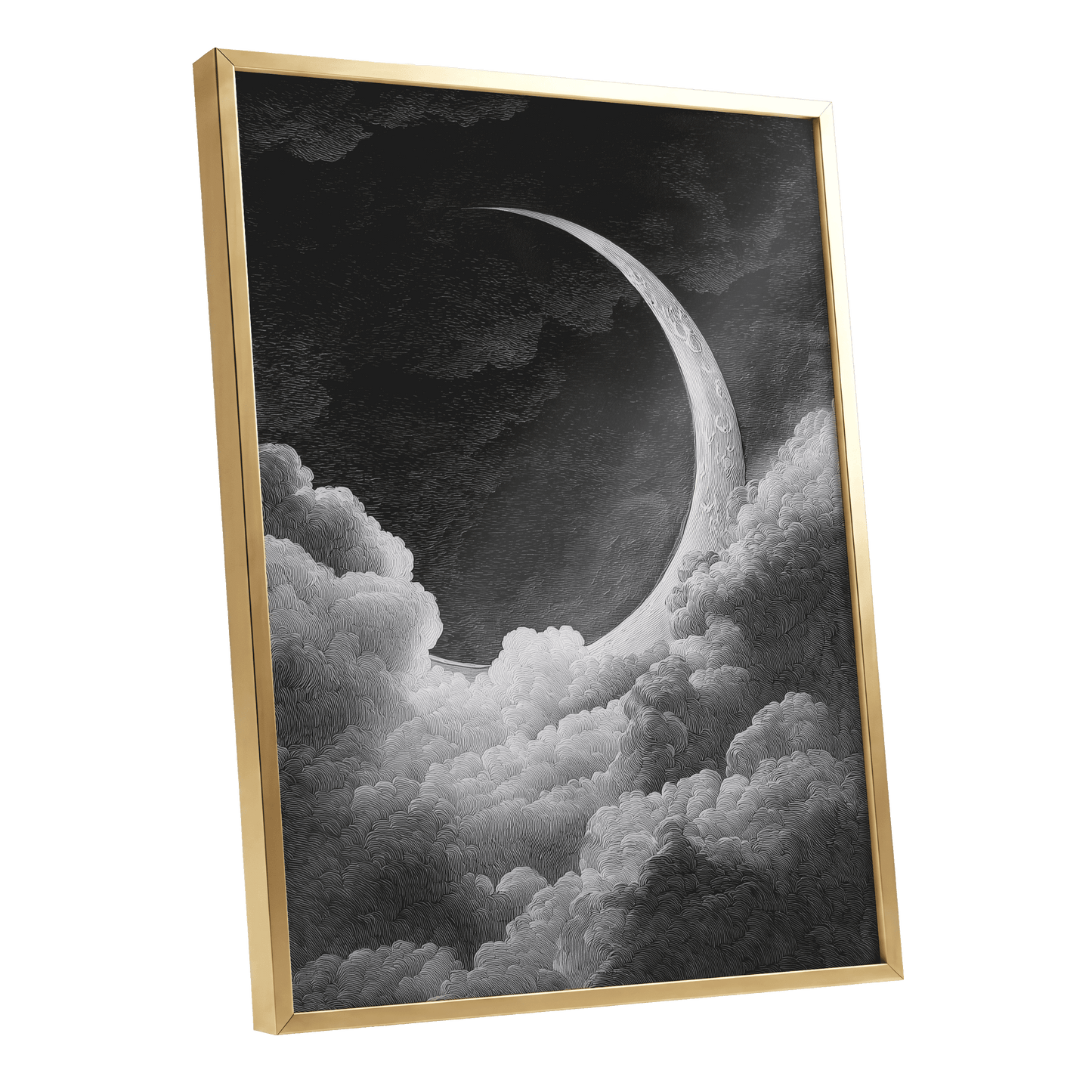 Crescent Above the Clouds – gold framed poster option